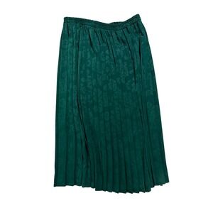 1990s Vintage Emerald Green Floral Jacquard Pleated Midi Skirt Size 14